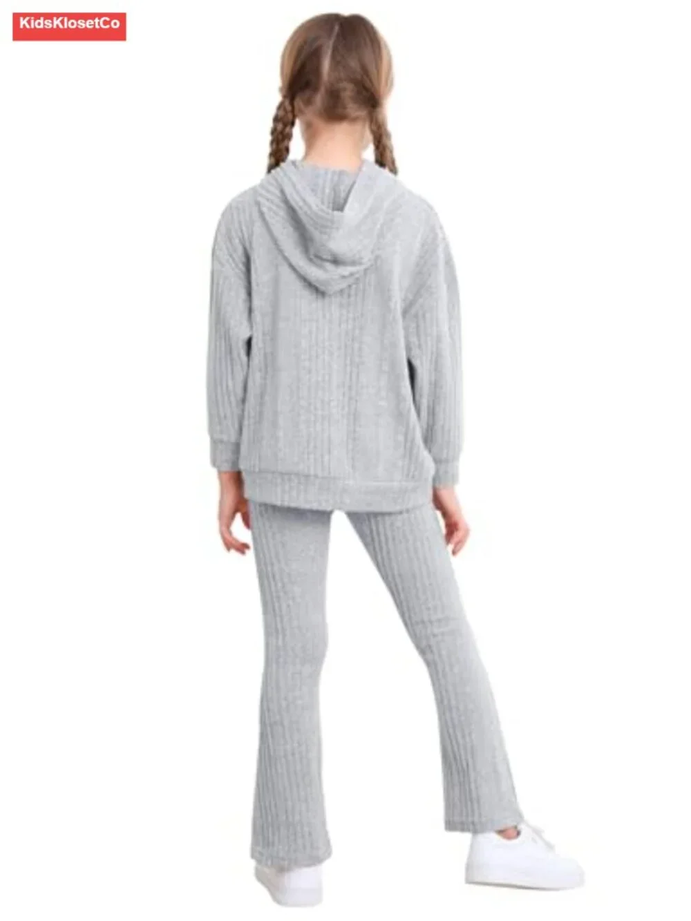 Girls 2 Piece Fall Outfit Long Sleeve Hoodie Flared Pants Set Bell Bottom